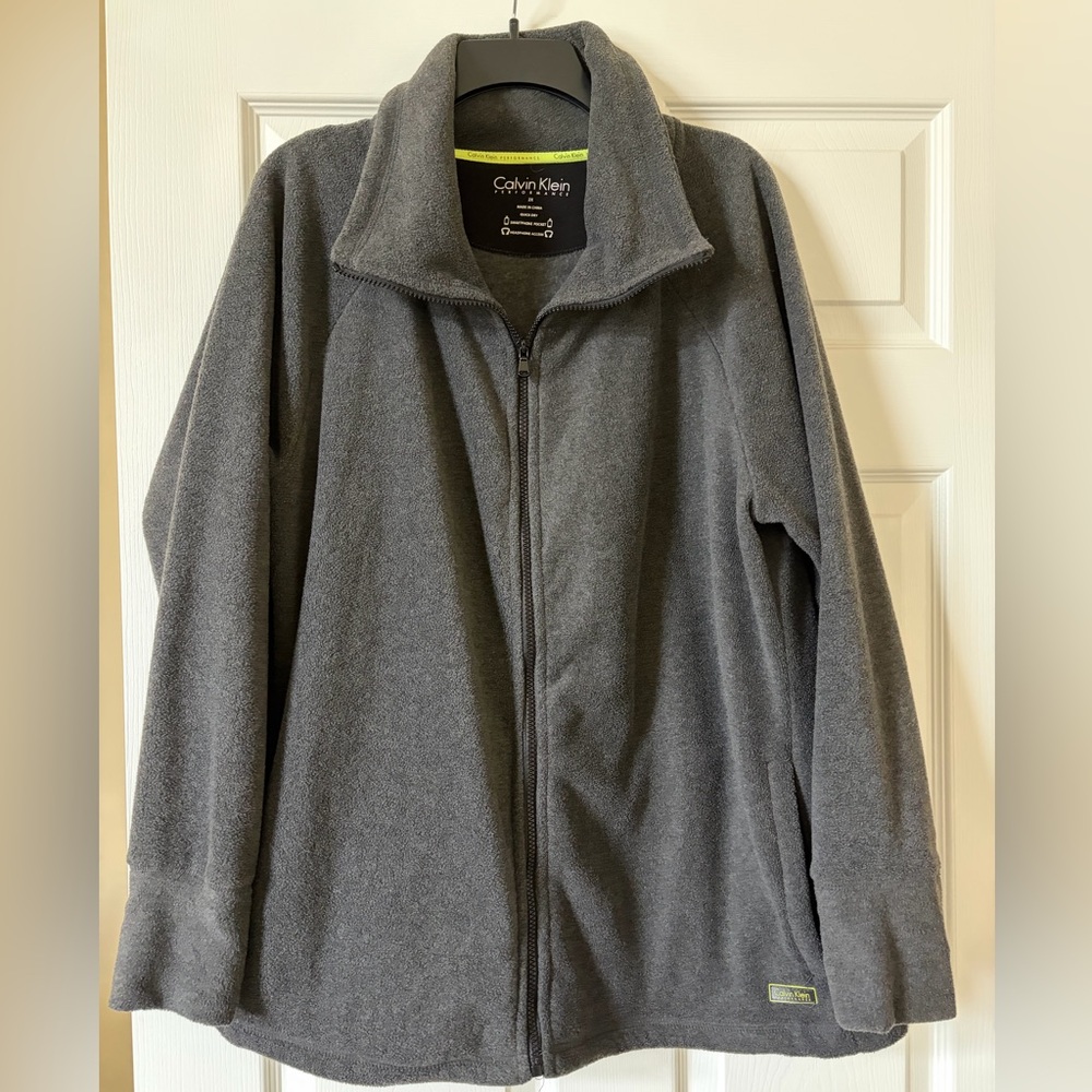 Calvin Klein Men’s Dark Gray Fleece Performance Jacket 2 Deep Front Pockets 2X